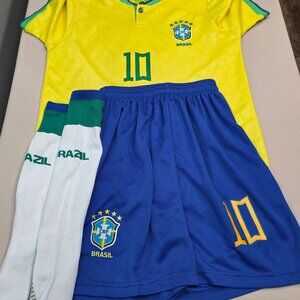 Unbranded Brazil World Cup 2022 Kids Size 9/10 Neymar Jr #10 Yellow Home Jersey